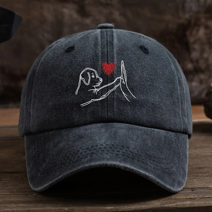Wholesale Washed Distressed Baseball Cap With Dog Heart Print Adjustable Summer Sun Protection Casual Style