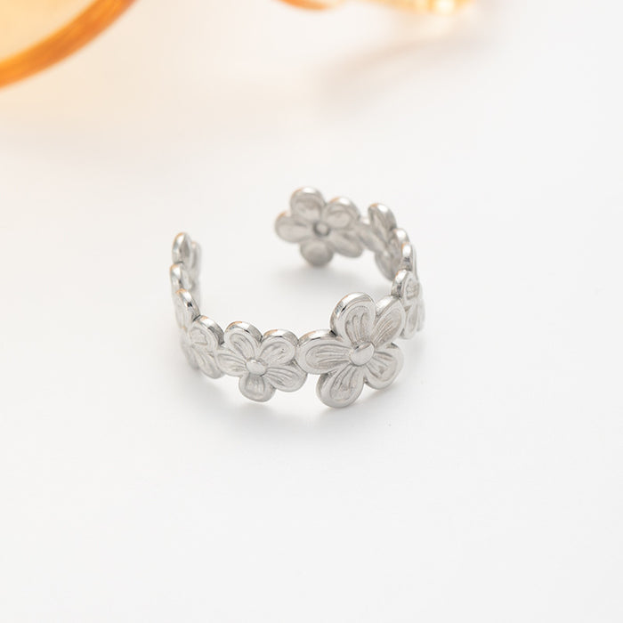 Wholesale Adjustable Open Flower Stainless Steel Ring