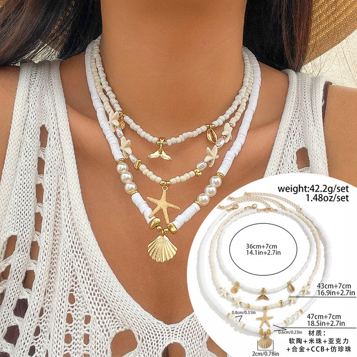 Wholesale Multi layer necklace beach starfish bead jewelry
