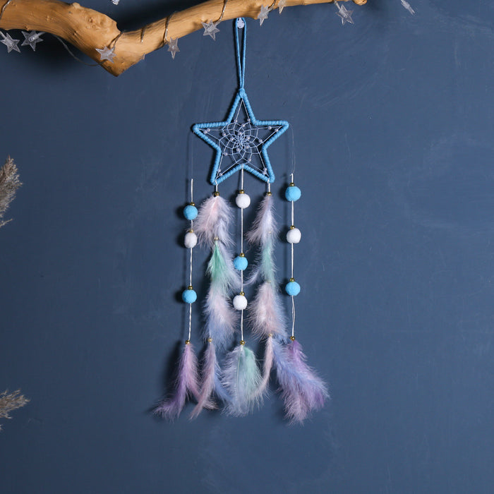 Wholesale Trendy Handmade Dreamcatcher Pendant with Feathers Iron Frame Bag Charm