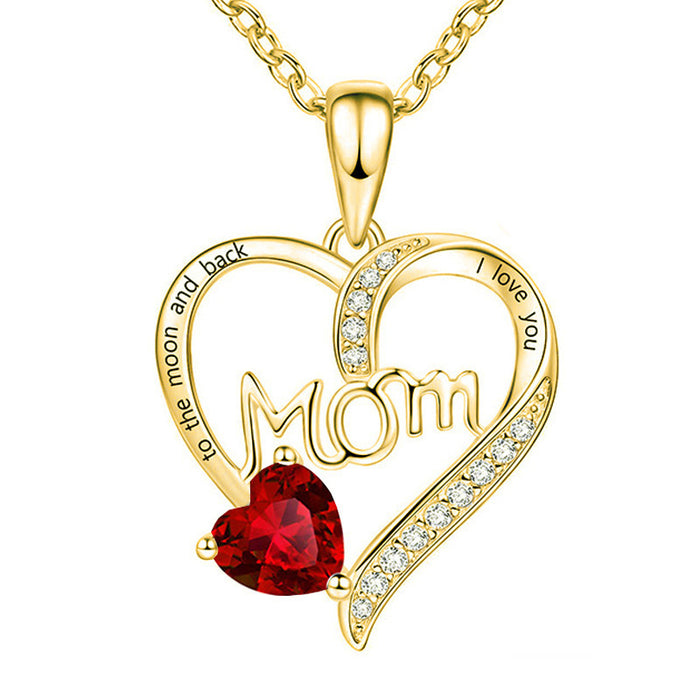 Wholesale Heart-shaped " MOM"  letter pendant necklace with rhinestones