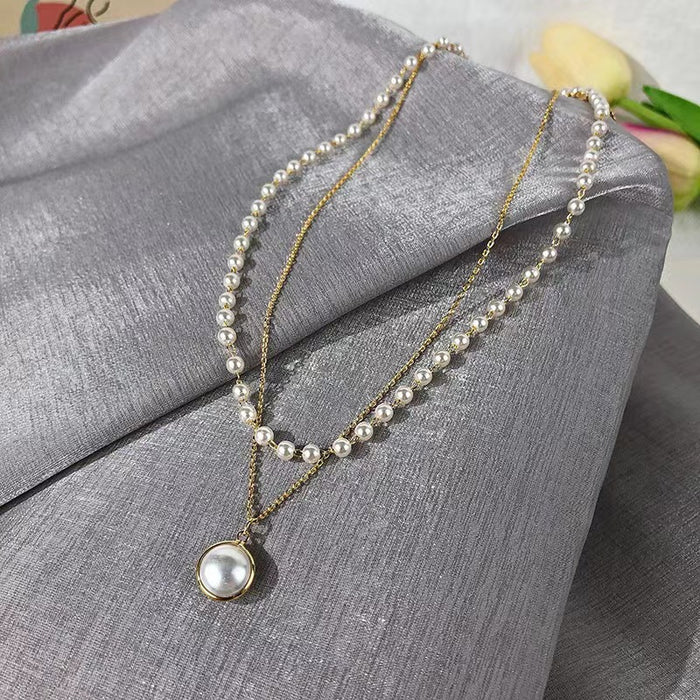 Wholesale double-layer pearl pendant necklace women's