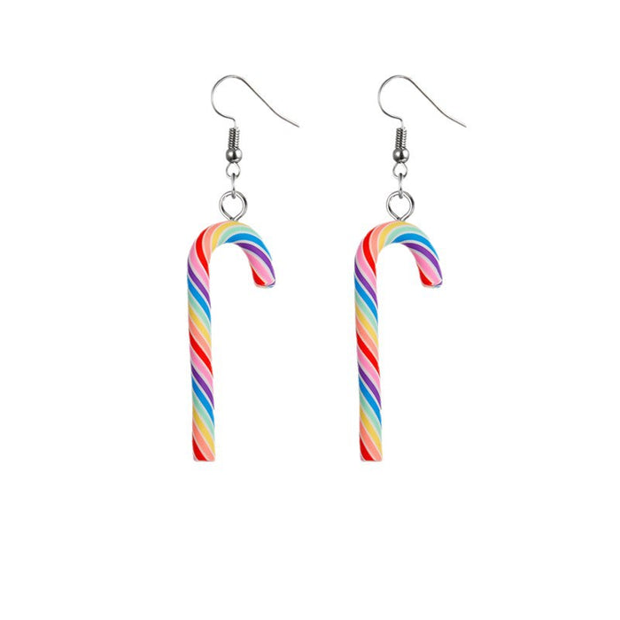 Wholesale Christmas Rainbow Cane Girls Candy Color Earrings