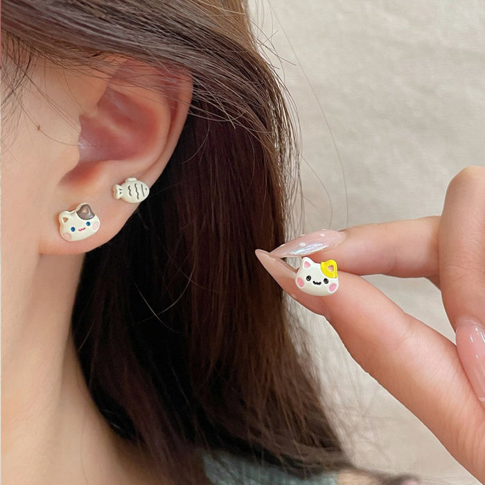 Wholesale  Cartoon Cute Earrings Three-piece Set Women's Silver Needle Children's  Beaver Earrings