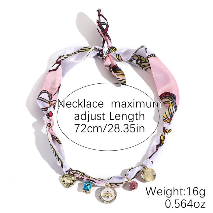 Wholesale Jewelry Summer Silk Scarf Necklace Multi-Pendant Pearl Colorful Silk Scarf Necklace