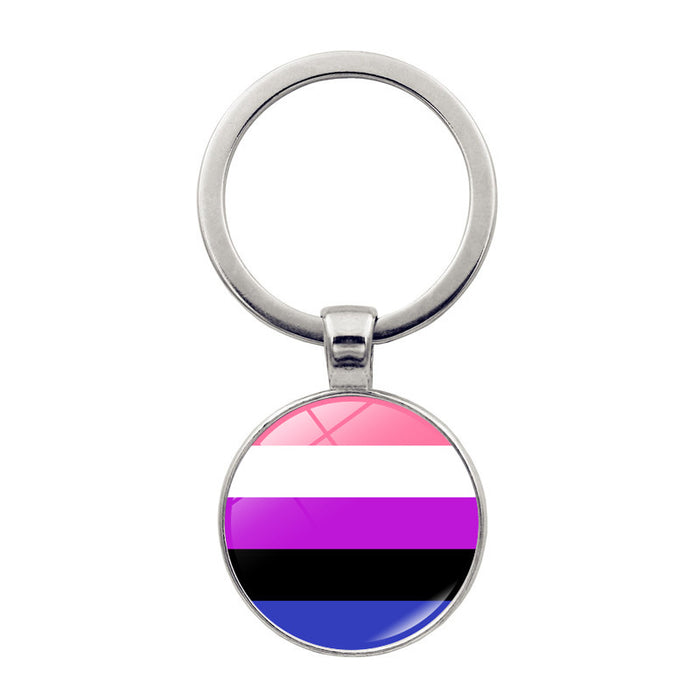 Wholesale Rainbow Color Striped LOVE Time Gemstone Alloy Keychain JDC-KC-HengX024