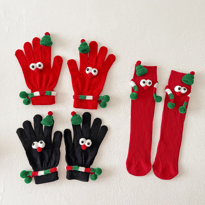 Wholesale Christmas gloves this year red children' s socks funny warm five-finger gloves