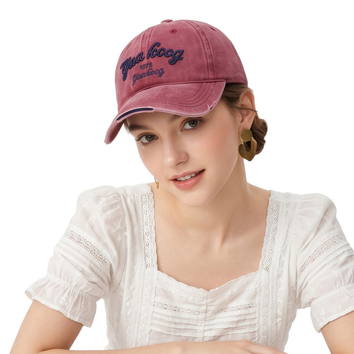 Wholesale Vintage Distressed Baseball Cap,  Embroidered Curved Brim,  Unisex Street Style Sun Hat for Fashion Accessory Resale