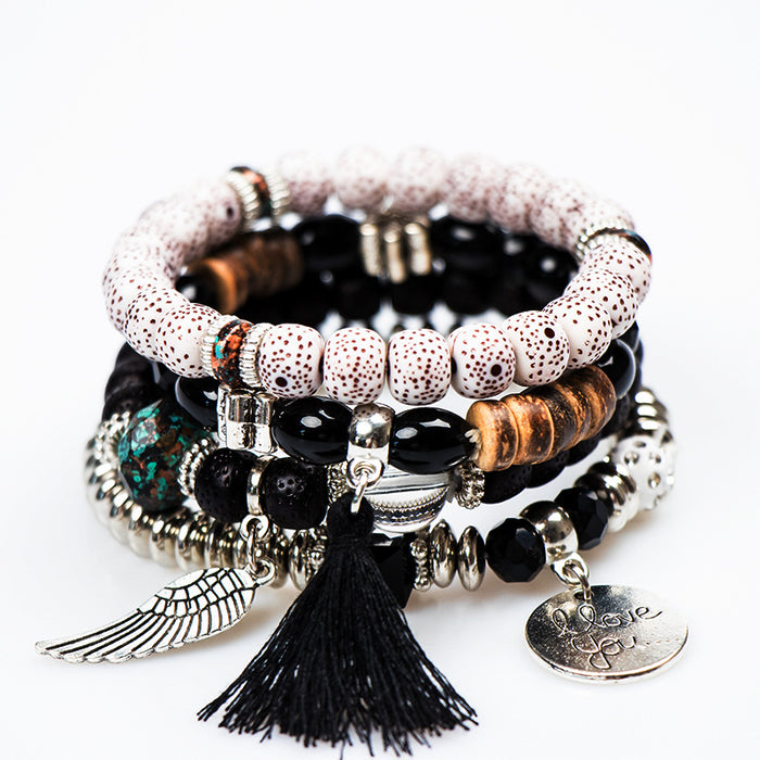 Wholesale Bohemian Multi-layer Bracelet Creative Tassel Bodhi Beaded Wings Love Fashion Bracelet Jewelry JDC-BT-NHong007