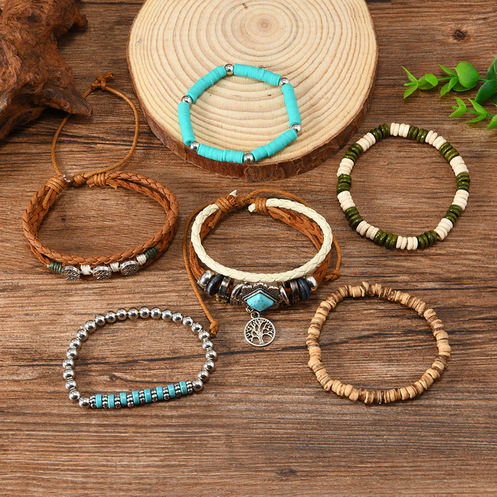 Wholesale Women's Multi layer Beaded Turquoise 6-piece Bracelet New Fashionable Retro Life Tree Jewelry