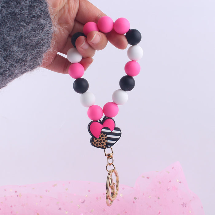 Wholesale Valentine's Day Love Leopard Print Swan Silicone Beaded Wrist Keychain JDC-KC-GuangTian014