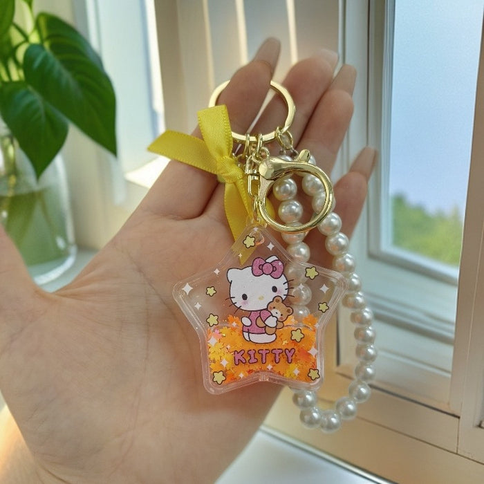 Wholesale Acrylic Keychain Pentagram Oil-Filled Keyring