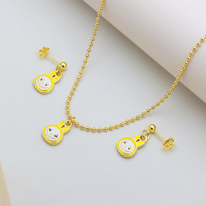Wholesale Cartoon Cat Color Dripping Oil Brass Pendant Pendant Ball Chain Cute Earrings Set