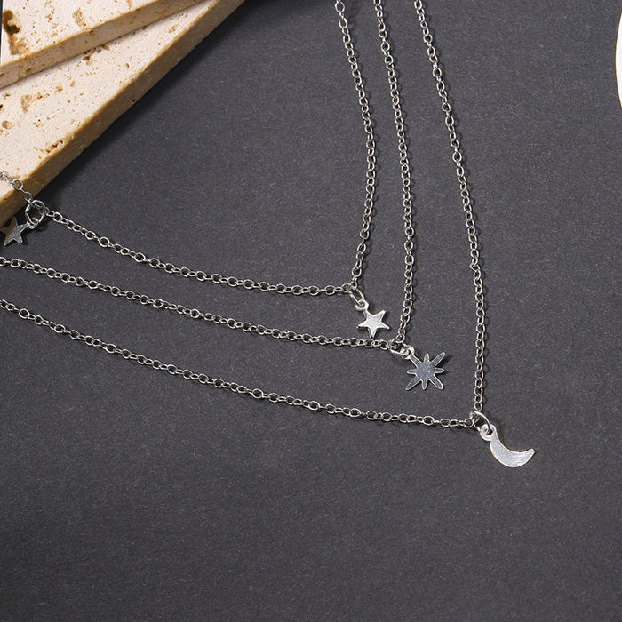 Wholesale Exaggerated alloy star pendant, street moon, multi-layer layered necklace