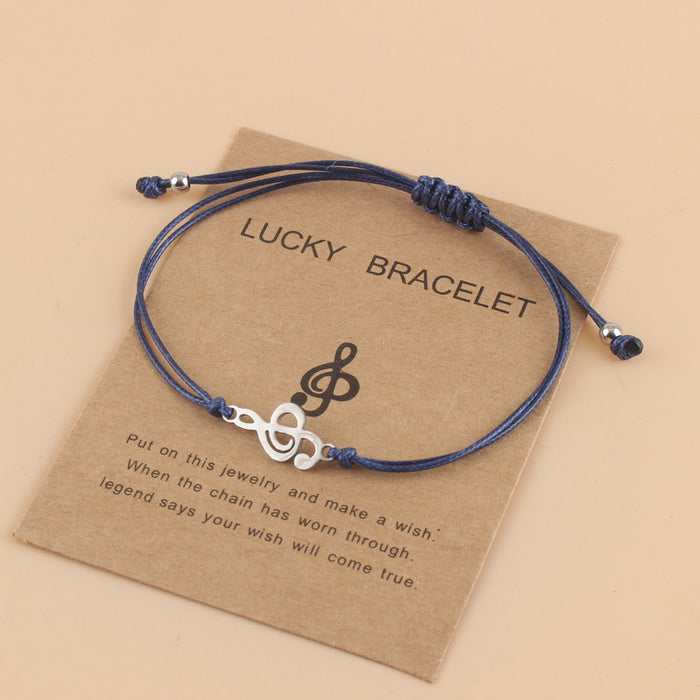 Wholesale Woven Adjustable Wax Line Bracelet Stainless Steel Music Symbol Bracelet