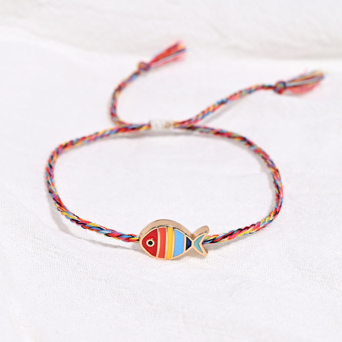 Wholesale Trendy Purple Adjustable Woven Cord Bracelet With Alloy Enamel Fish Pendant Ins Style Women S Jewelry Accessory Party Gift