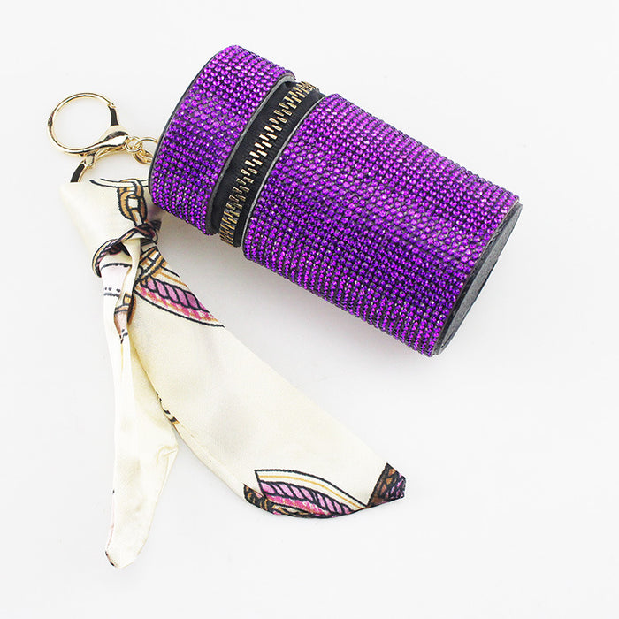 Wholesale Purple Rhinestone Lipstick Perfume Bottle Keychain Bag Charm Everyday Car Key Accessory