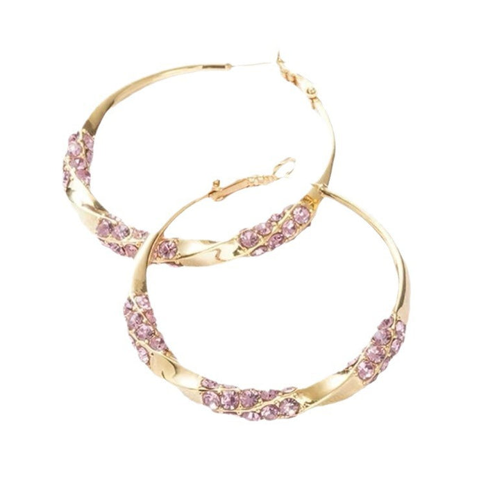 Wholesale Diamond studded twisted circle earrings for women with exaggerated design, unique personality, and retro style earrings