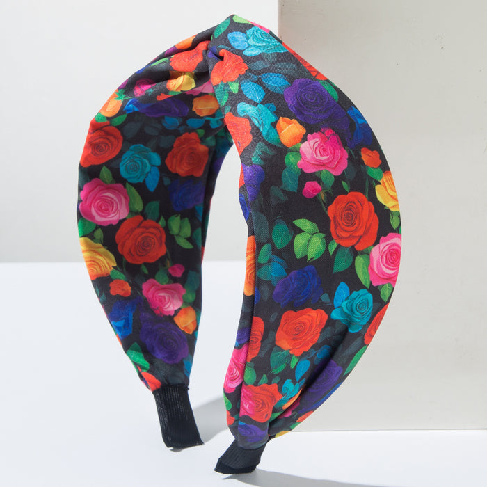 Wholesale Printed fabric headband, fashionable cross high skull top, outdoor hair accessory