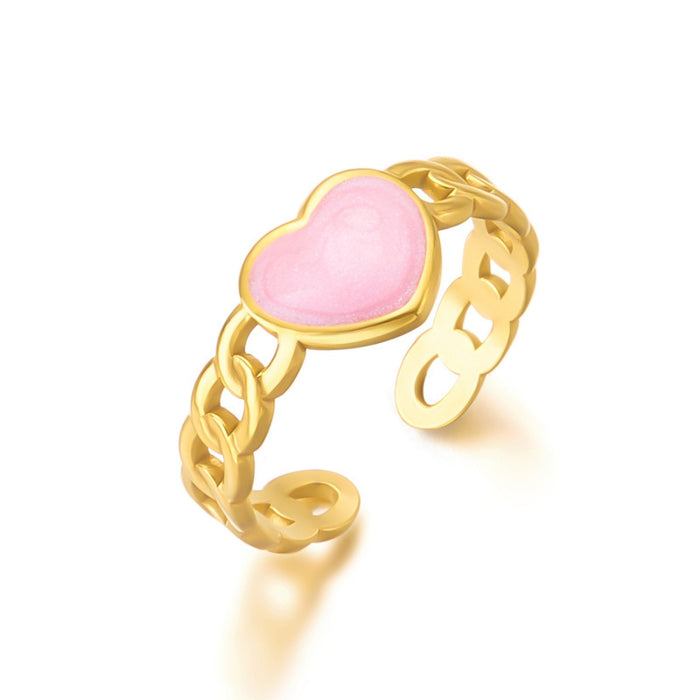 Wholesale Stainless Steel Love Dripping Oil Adjustable Ring Hollow Chain Design Open Ring