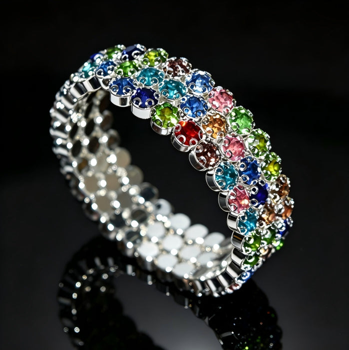 Wholesale Women S Rhinestone Wrap Bracelet Bohemian Style Double Row Silver Sparkling Geometric Cuff Jewelry Accessory