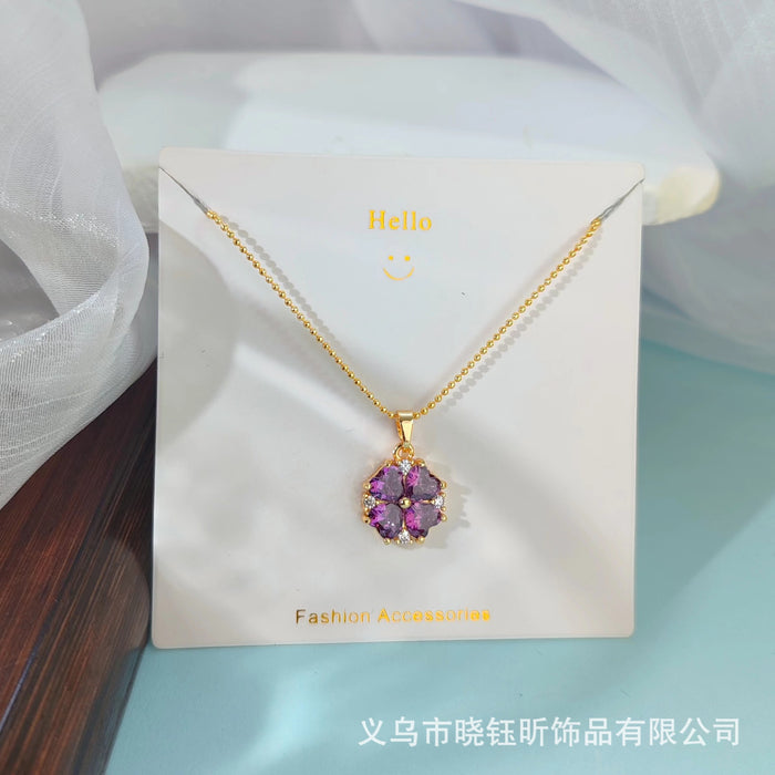 Wholesale New five petal flower necklace, light luxury, niche, high-end, versatile, temperament, collarbone chain, zircon pendant