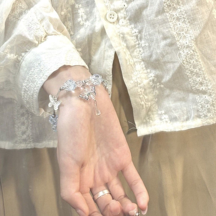 Wholesale New niche ice transparent bead butterfly bracelet, fashionable and versatile bracelet