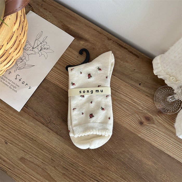 Wholesale Red Socks Children's Middle Socks Flower Bow Pile Cotton Socks
