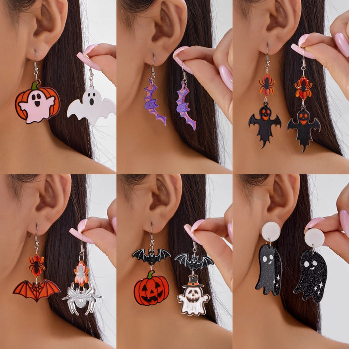 Wholesale  element earrings funny cartoon acrylic heart ghost pumpkin smiley face earrings for women