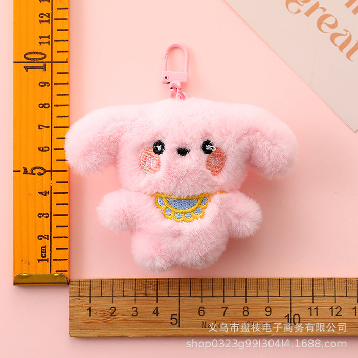 Wholesale Cute plush dog keychains in various colors.