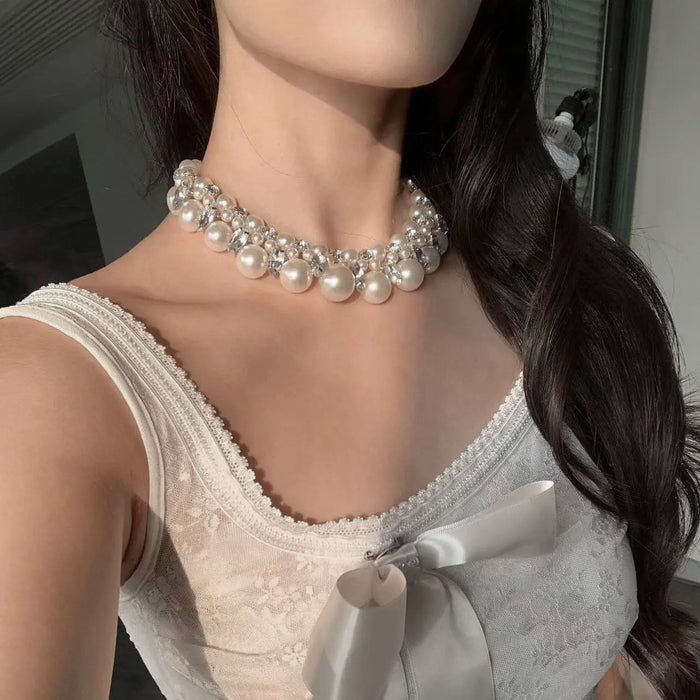 Wholesale Exaggerated with Pearl Necklace Multi-Layer Design French Cool Style Clavicle Chain