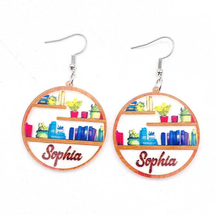 Wholesale Acrylic Teacher' s Day Earrings Rabbit Cat Love Cloud Bookshelf Earrings for Book Lovers