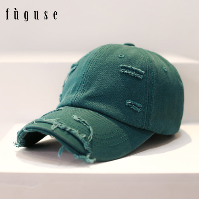 Wholesale Retro style, personalized, vintage, perforated baseball cap, versatile, soft top, curved brim, sun shading duckbill cap for women
