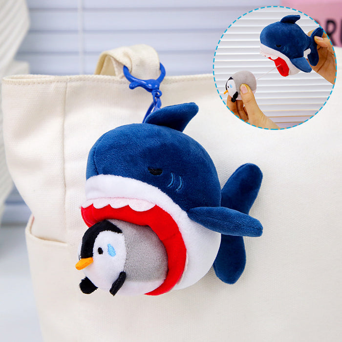 Wholesale Cute Little Shark Pull String Pendant Happy Penguin Keychain Plush Toy Bag Pendant Gift