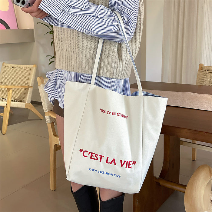 Wholesale New embroidered fashionable canvas bag shoulder bag casual large capacity commuting tote bag