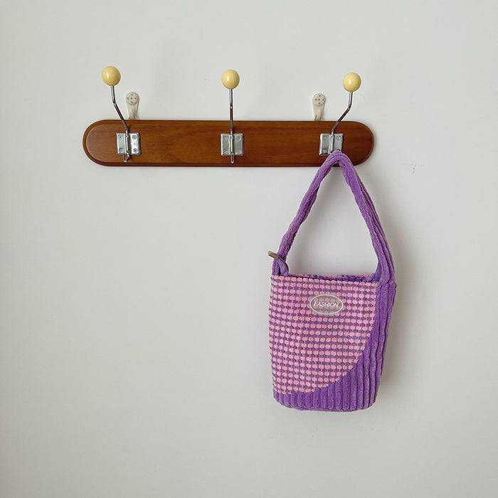 Wholesale Corduroy Children's Bag Fashion Contrast Color Casual Handheld Shoulder Bucket Bag  JDC-HB-YuanDuo006