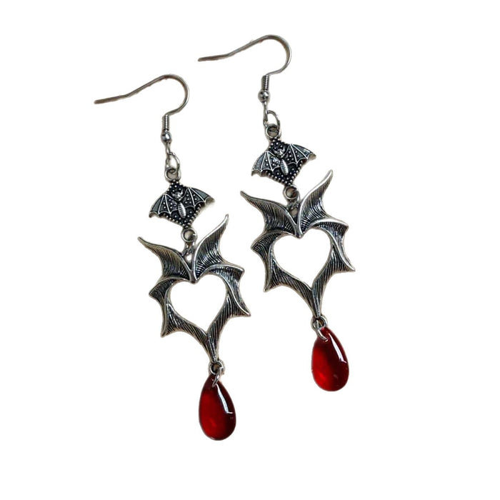 Wholesale Gothic Punk  Bat Wing Drop Earrings Vintage Red Zinc Alloy Unisex Jewelry Accessory Gift And Resale