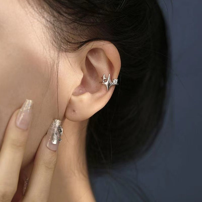 Wholesale Diamond studded four pointed star ear bone clip, niche design, no ear hole, compact and versatile ear clip