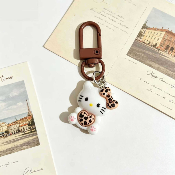 Wholesale Resin Cartoon Cat Keychain Bag Charm Cute Leopard Print Pendant For Girls Purse Backpack And Keys