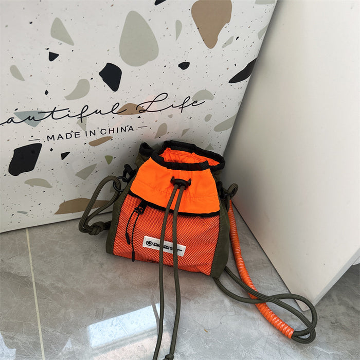 Wholesale Children's bag, outdoor sports crossbody bag, letter drawstring bucket bag, lightweight shoulder bag