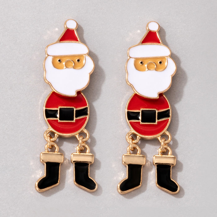 Wholesale Christmas Tree Earrings - Alloy Electroplated with Red Green Socks Reindeer Design - Fashion Accessory MOQ≥2