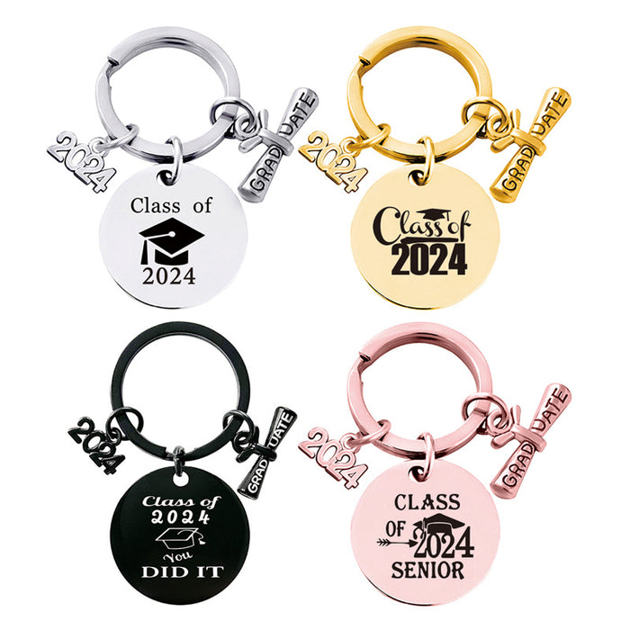 Wholesale Graduation Season Gift Round Stainless Steel Keychain JDC-KC-GangGu049