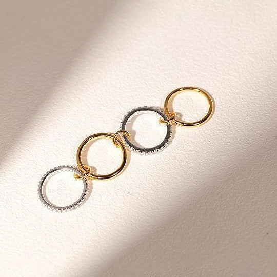 Wholesale Stacked zircon ring, copper plated with real gold, non changing color, gold and silver double splicing four ring ring wholesale