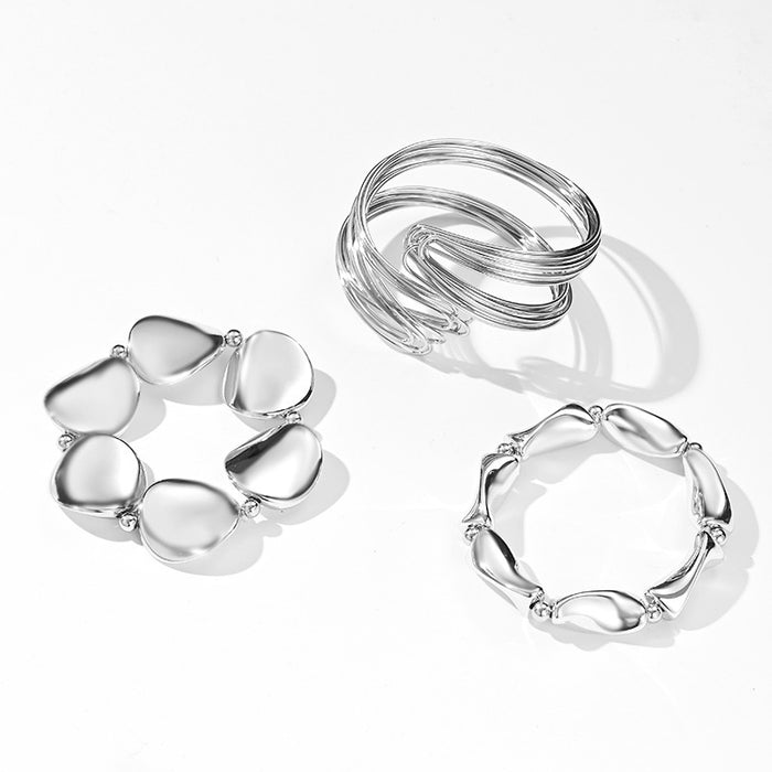 Wholesale geometric intertwined lines open bangle punk style beaded bracelet set