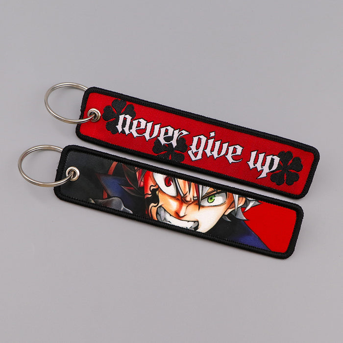 Wholesale Fabric Woven Label Black Clover Cartoon Keychain Bag Charm For Student Campus Gift MOQ≥3