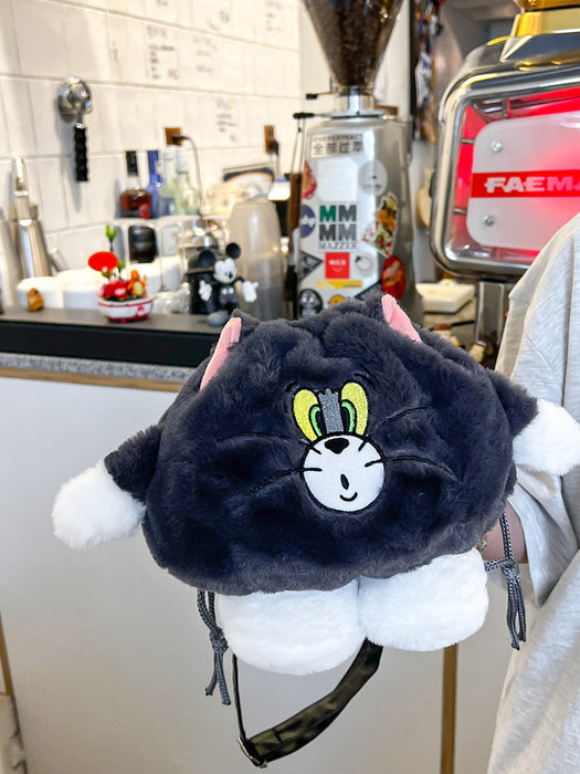 Wholesale Cute Plush Crossbody Women' s Bag Cartoon Cat Drawstring Bucket Shoulder Bag