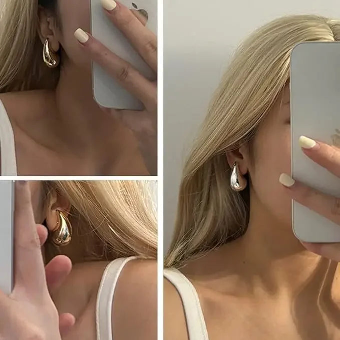 Wholesale Stainless steel hollow water droplet earrings with high-end feel and gold-plated surface for simplicity