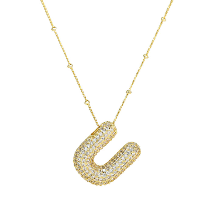 Wholesale 18k Brass Zircon Balloon 26 English Letters Necklace JDC-NE-BaiYi003