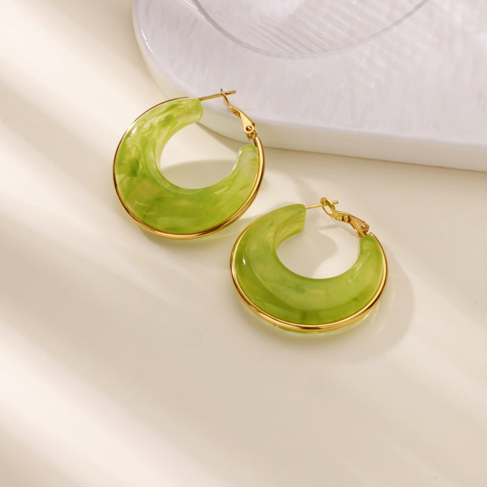 Wholesale Gradient Color RetroC-shaped Resin Earrings Stainless Steel