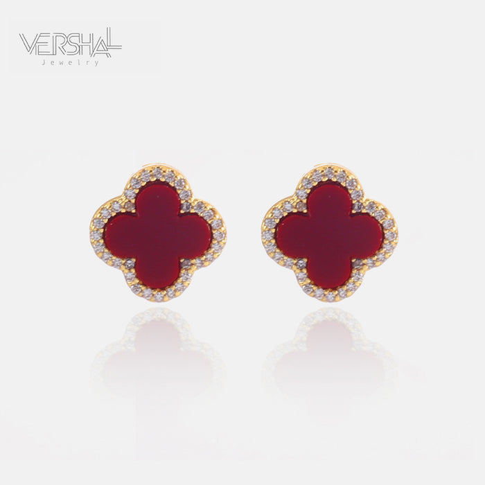Wholesale Colorful four-leaf clover gold-plated earrings
